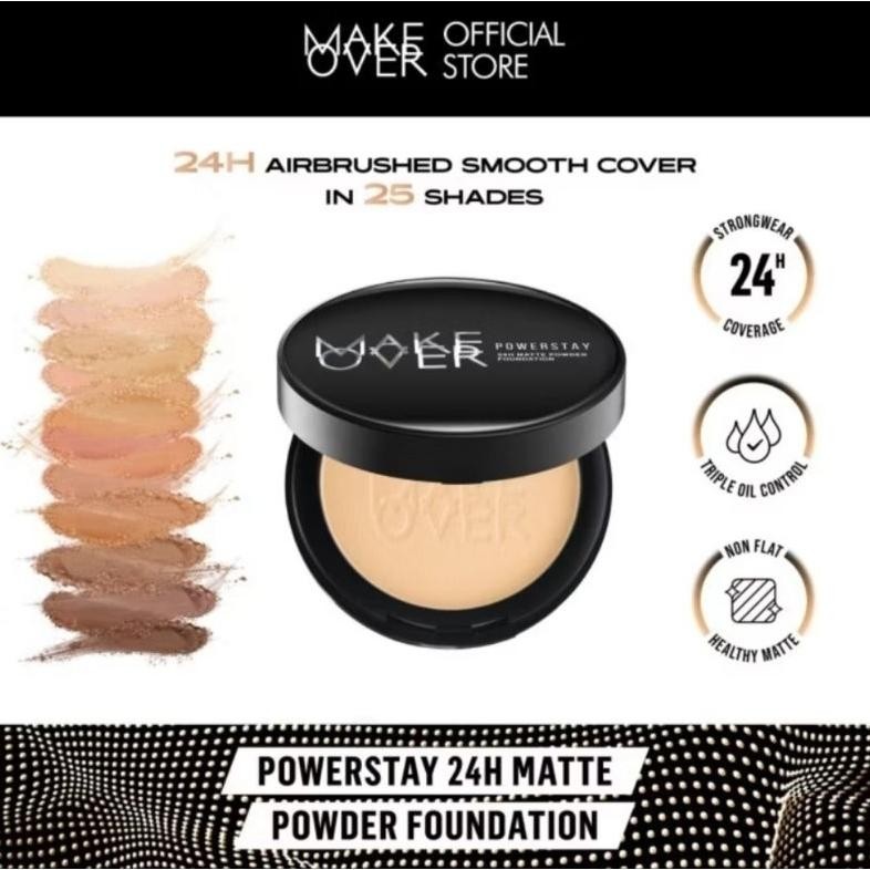 (Terbaru) MAKE OVER Powerstay 24H Matte Powder Foundation N30 Natural Beige - Bedak Padat High Cover