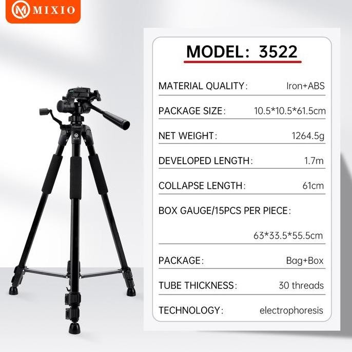 MIXIO 3522 170CM PREMIUM TRIPOD+BLUETOOTH REMOTE+BAG PROFESIONAL