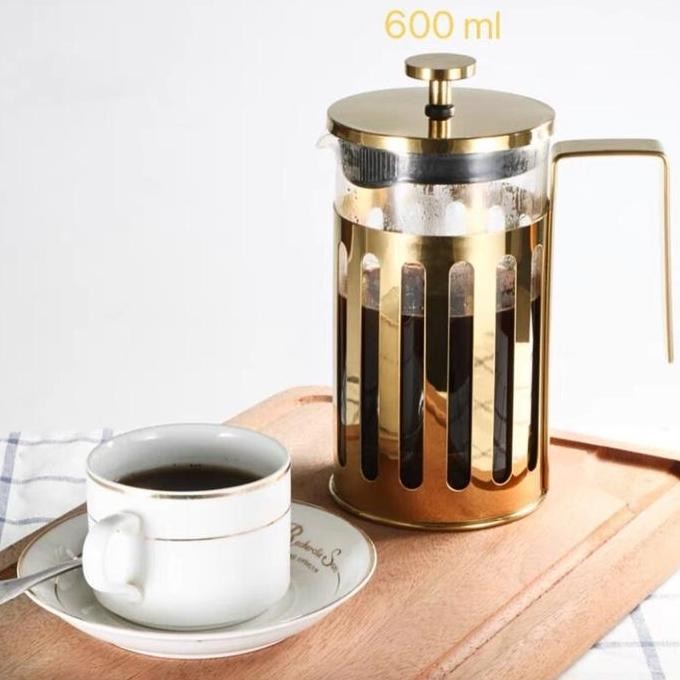 French Press Coffee/ French Press Stainless Kualitas Premium Coffee Gold Kaca  Teko