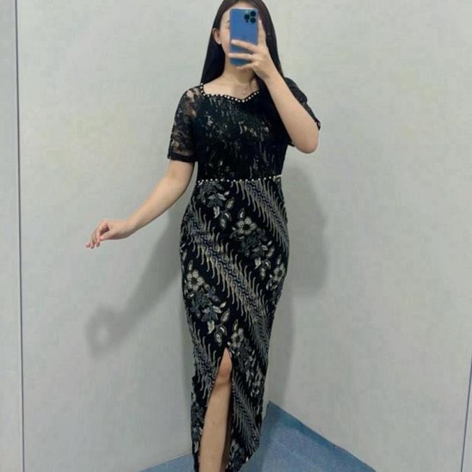 DRESS BATIK WIDYA / DRESS PESTA NATAL WANITA / DRESS COUPLE GAUN  BROKAT PANJANG CANTIK KONDANGAN ME