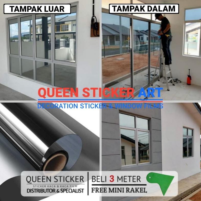Stiker Kaca Film Jendela Rumah Sparta One Way Cermin Black Silver Bahan Meteran Nugi