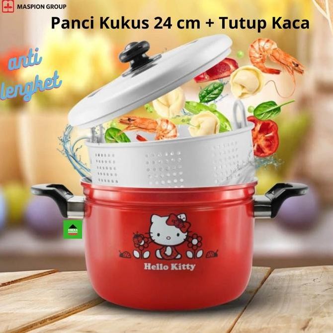 Maspion - Panci 24 Cm Kukus + Tutup Kaca Hello Kitty Serbaguna