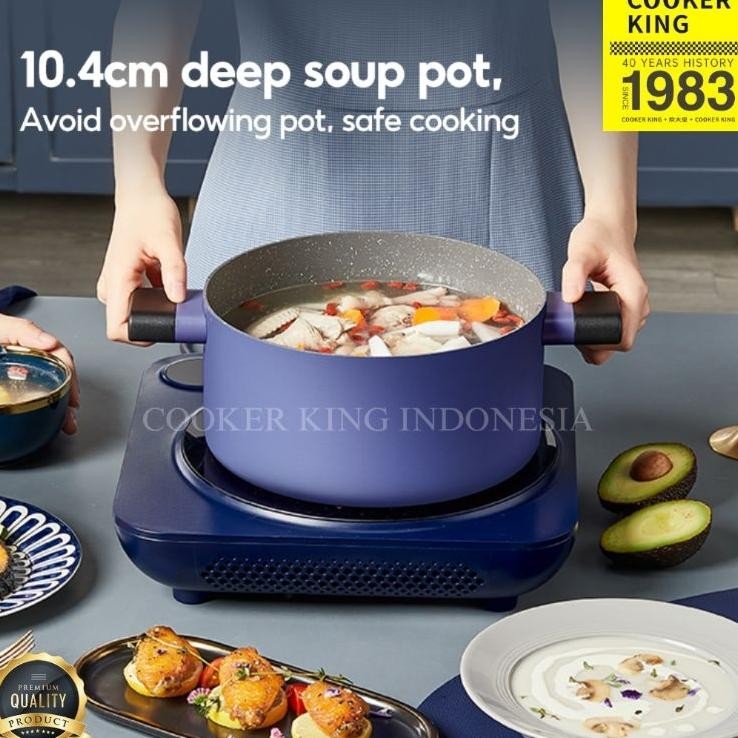 Cooker King Casserole Panci Deep Soup Pot 22Cm Lid Non Sti Serenity Blue Series
