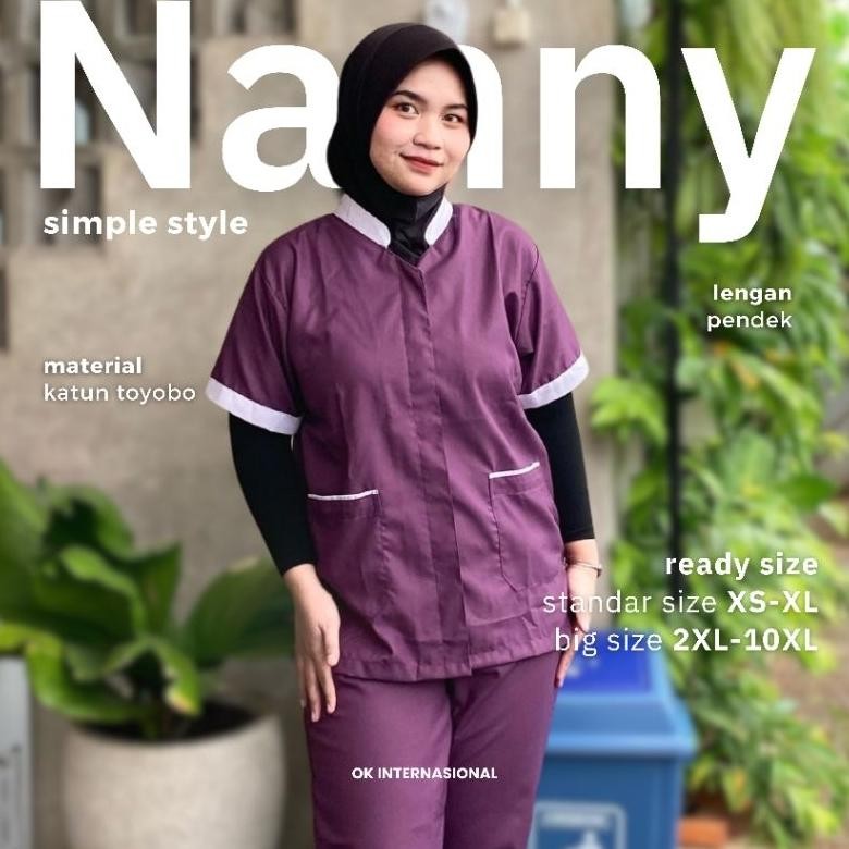 BAJU SUSTER SIMPLE LENGAN PENDEK JUMBO SETELAN/ SERAGAM NANNY / BAJU BABY SITTER