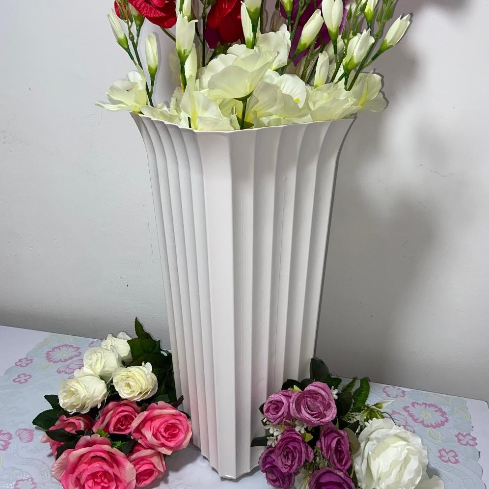 VAS BUNGA PLASTIK TINGGI 50 cm, MULUT VAS 20x20cm/ POT BUNGA PLASTIK/ VAS PITA KERUT Nugi