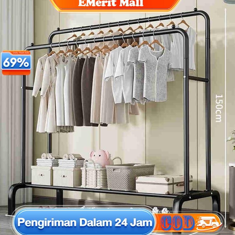 Double Stand Hanger Gantungan Baju Berdiri Stand Hanger Butik Bazar Display Rak Gantungan Baju Aesth