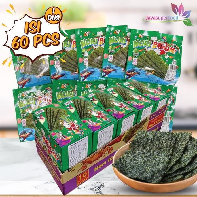 

JB Nori Boom (1 DUS ISI 60 PCS) / Nori Sachet Seaweed Snack 3g Rumput Laut Halal Rasa Original Cemilan Crispy None
