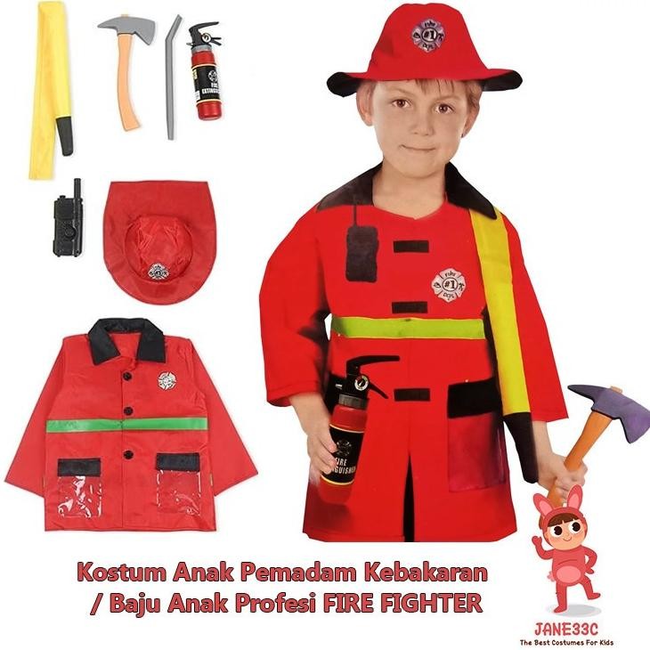 Kostum pemadam kebakaran anak (Baju profesi/Baju anak pemadam kebakaran laki)