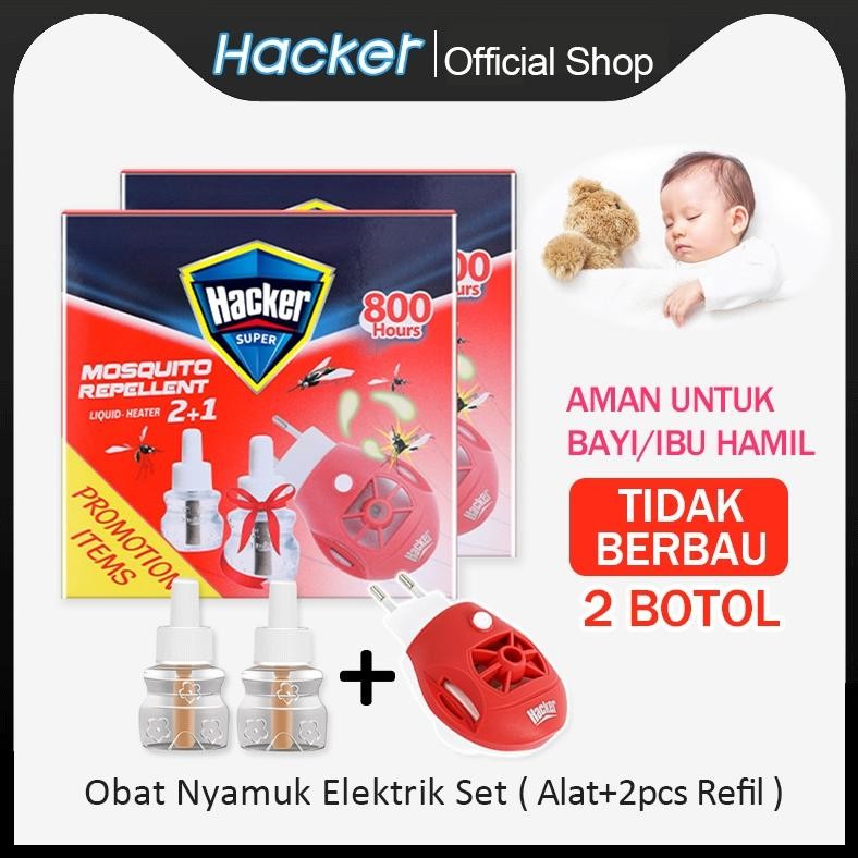 ( Alat+2 Refil ) Hacker Set Obat Nyamuk Elektrik Liquid / Anti Nyamuk Aman Untuk Bayi Nugi