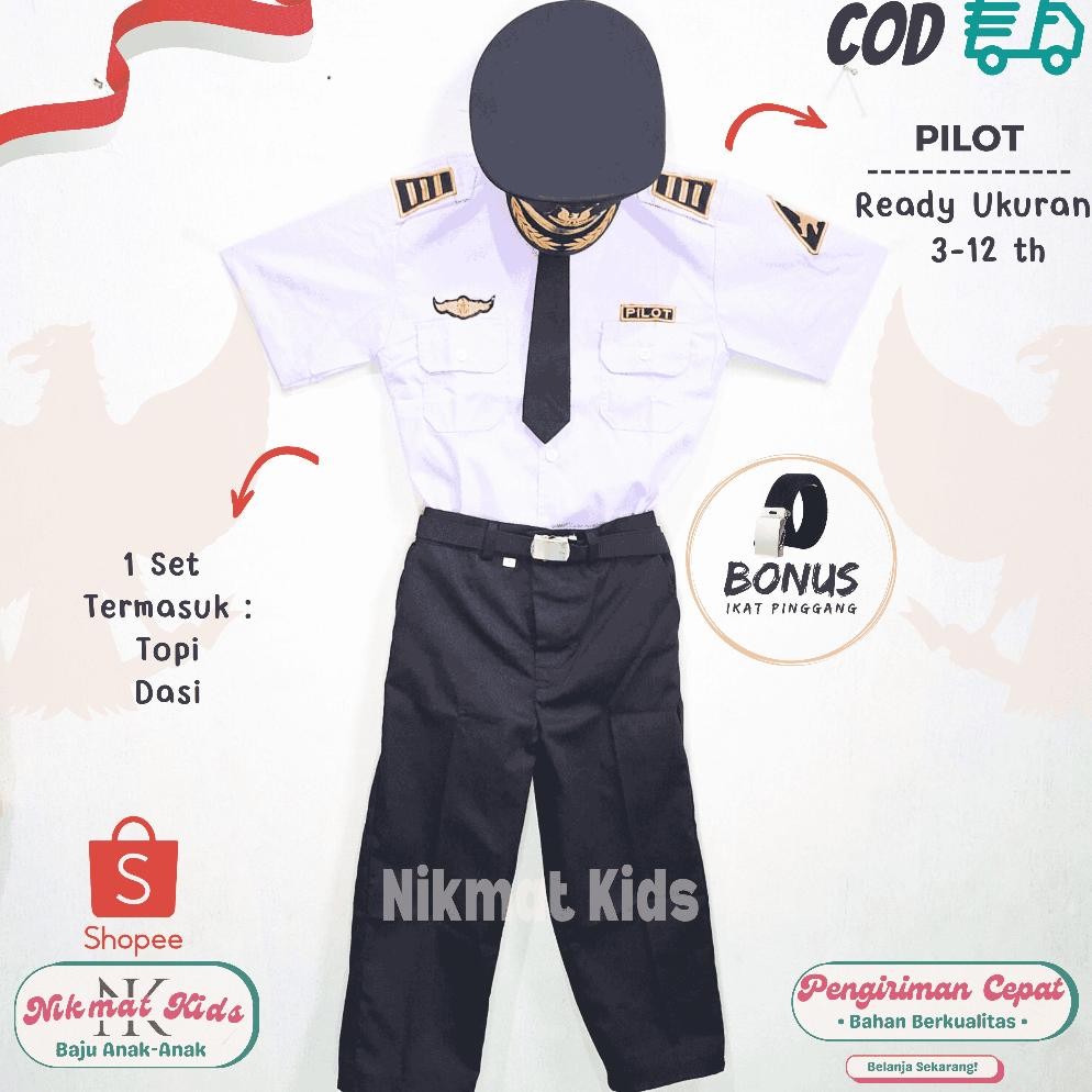 Baju pilot anak laki laki seragam profesi pilot pesawat anak kostum pilot baju karnaval tk paud