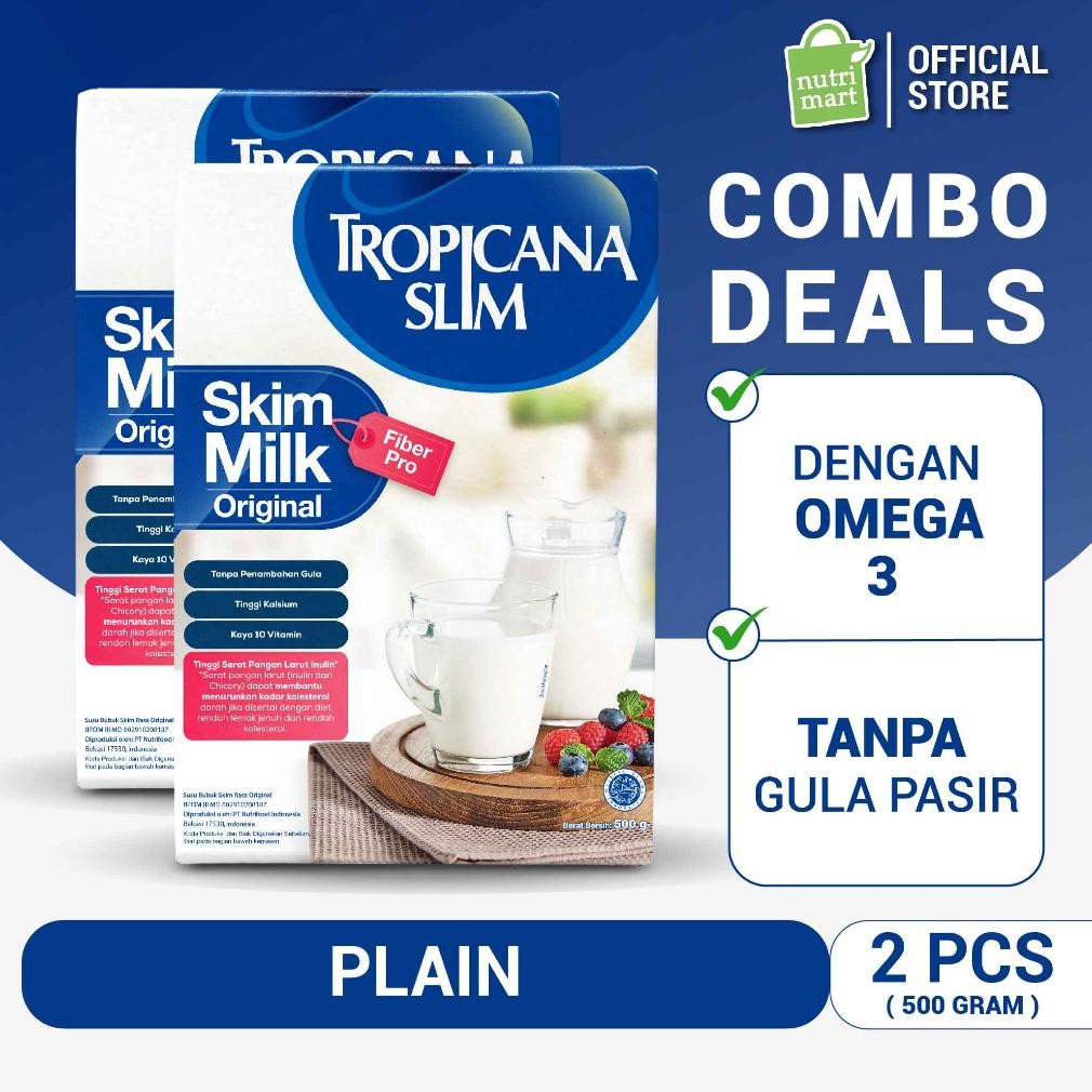 

NO_MORE Twin Pack - Tropicana Slim Susu Skim Fiber Pro Plain 500gr - Bantu Turunkan Kolesterol