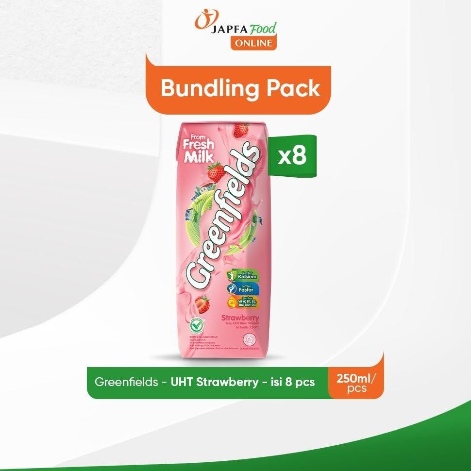 

NO_MORE Greenfields Susu UHT Strawberry 250 ml - isi 8 pcs - 100% Fresh Milk dari Greenfields Farm