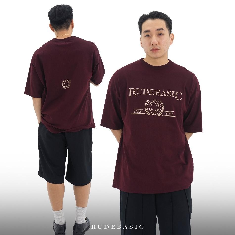 Rudebasic Uni Burgundy Oversized Tee Heavy Weht Kaos Oversize Kaos Merah Maroon Pria Kaos Graphic