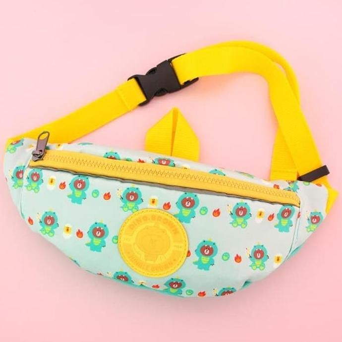 [original] line friends bag jungle dino piggy brown sling bag [terlaris] [terbaik]