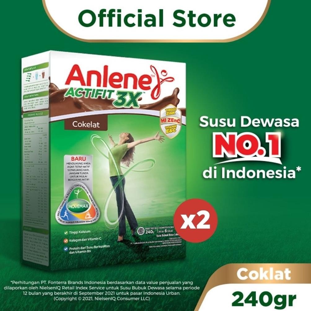 

NO_MORE Anlene Actifit 3X Susu Bubuk Cokelat Nutrisi Tulang, Sendi, dan Otot 2 x 240g