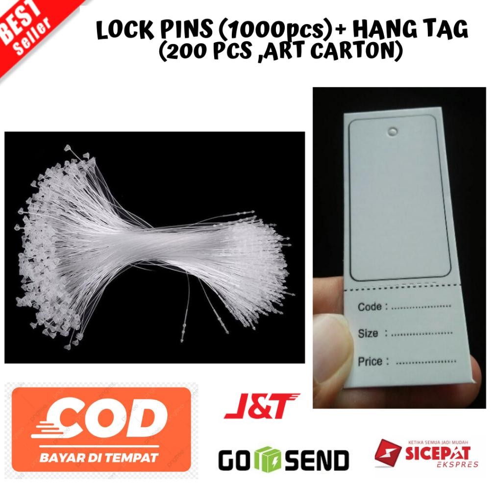 

[BAYAR DI TEMPAT] (Paket 01) LOCK PINS 1000 PCS + HANG TAG / 200 PCS bahan ART CARTON | LOOP PINS TALI HANG TAG TALI BAJU - Putih hitam HENGTEG POLOS / PRICE TAG / LABELHARGA / LEBEL KERTAS / LABEL BAJU. Nugi
