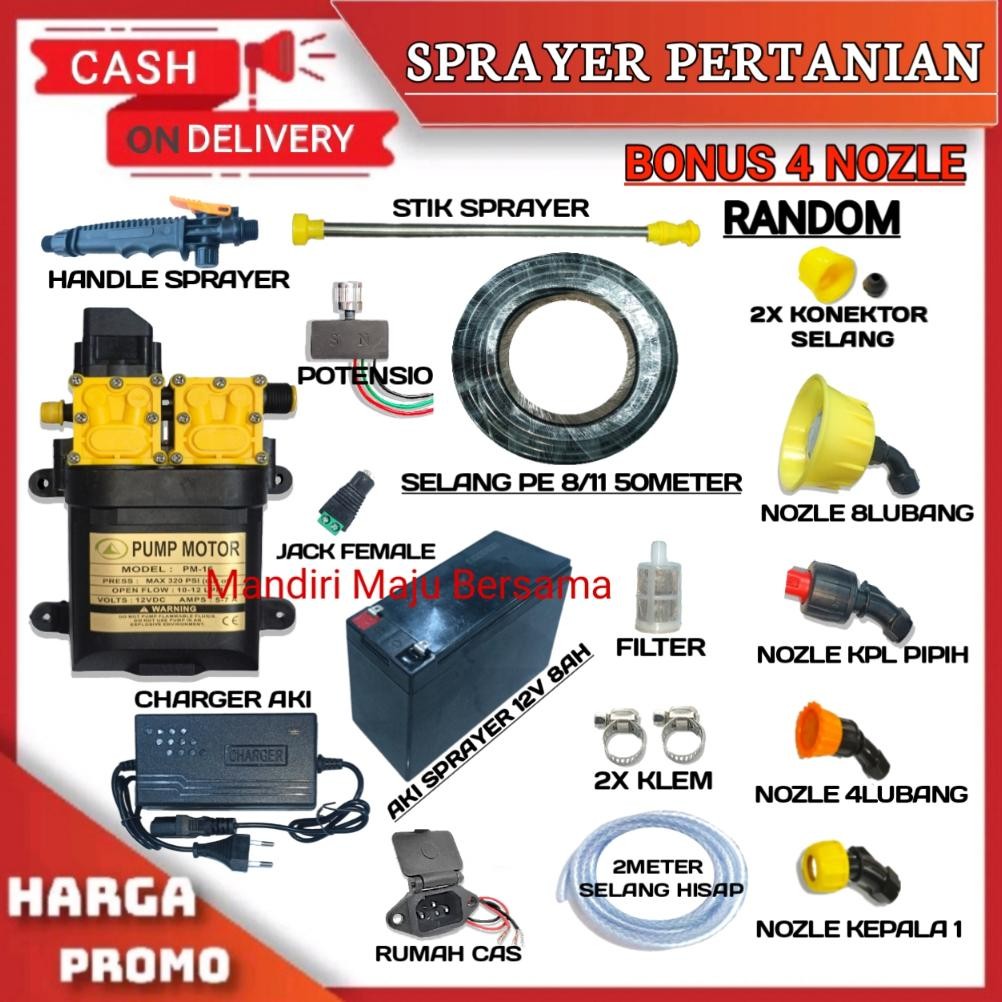 PAKET SPRAYER PERTANIAN / ALAT SEMPROT HAMA DINAMO POMPA DOBEL 320PSI SELANG 50 METER Nugi