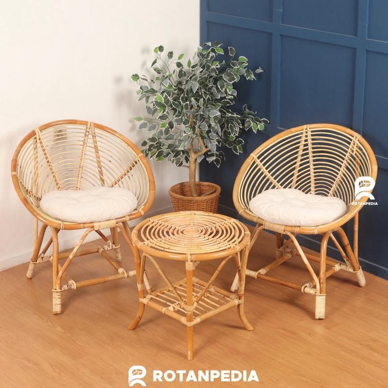 Kursi Teras Kerang Rotan 1 Set Besar | Kursi Taman Outdoor | Kursi Tamu Minimalis Rotan - Rotanpedia