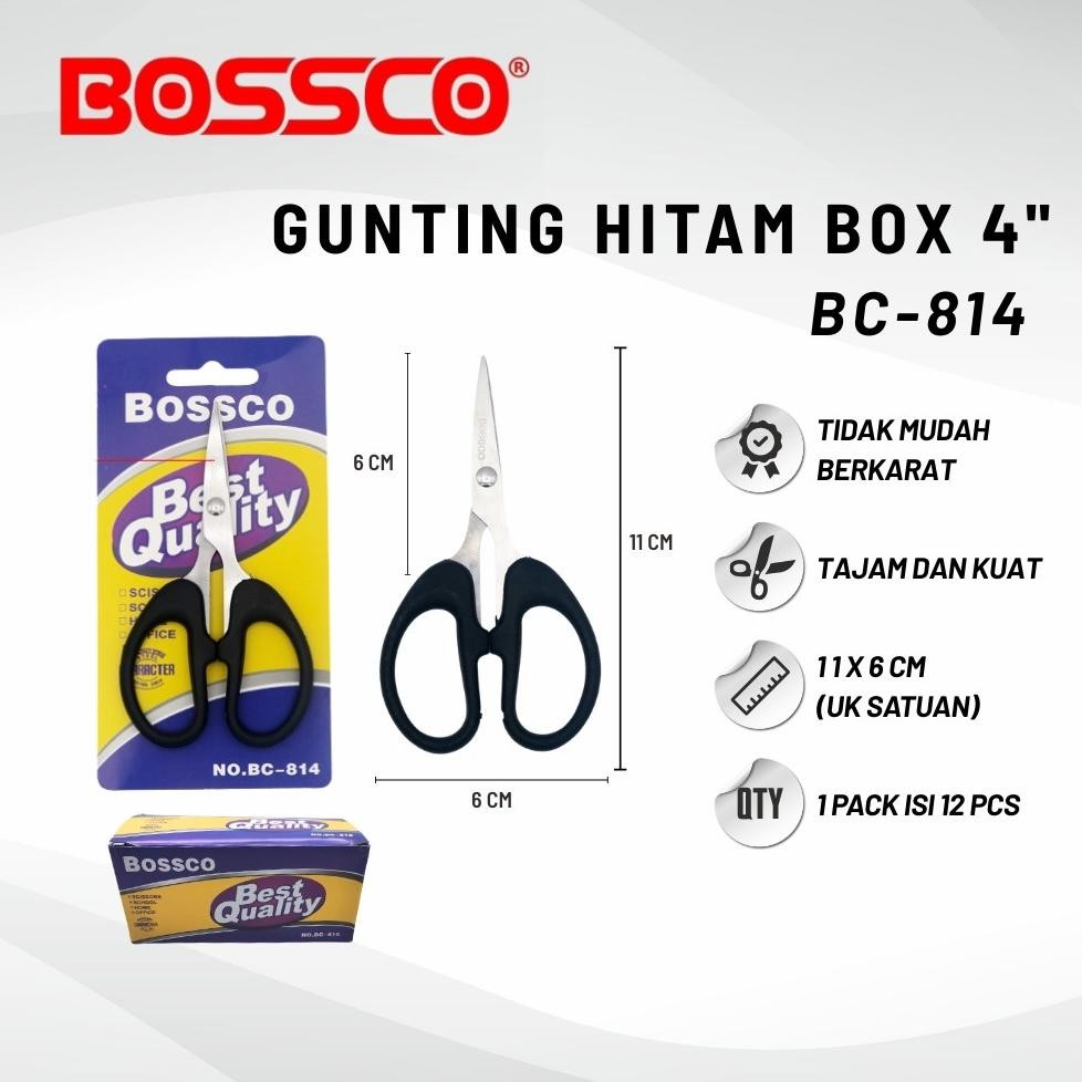 

1 Box isi 12 Gunting Scissors BOSSCO (4 inch~6 Inch-8 Inch) BC-814~816~818 Nugi