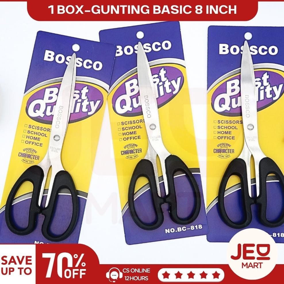 

1 Box isi 12 Gunting Scissors BOSSCO (4 inch~6 Inch-8 Inch) BC-814~816~818 Nugi