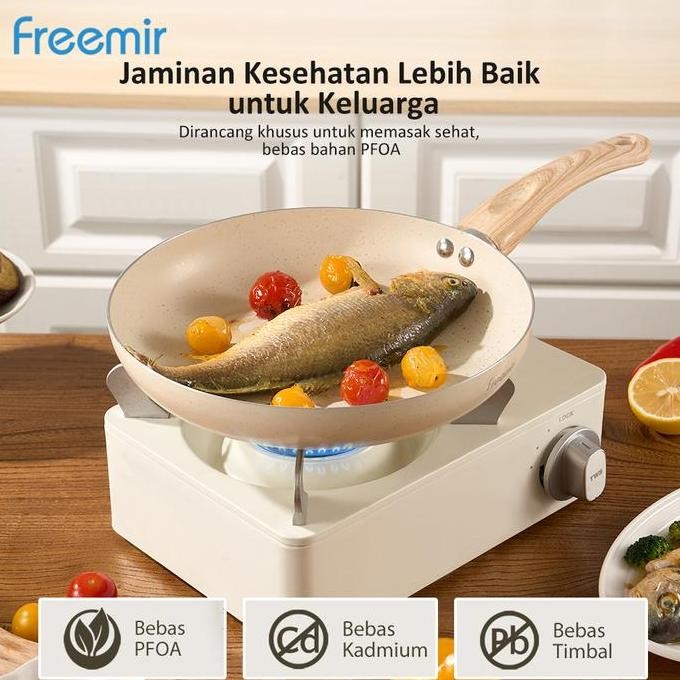 Tersedia Freemir Teflon Set 20 & 24cm Anti Lengket Premium Beige - Gagang Kayu Anti Panas