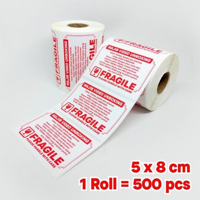 

Sticker Label FRAGILE Stiker Wajib Video Unboxing 8 x 5 cm (1 Roll isi 500 pcs) Nugi
