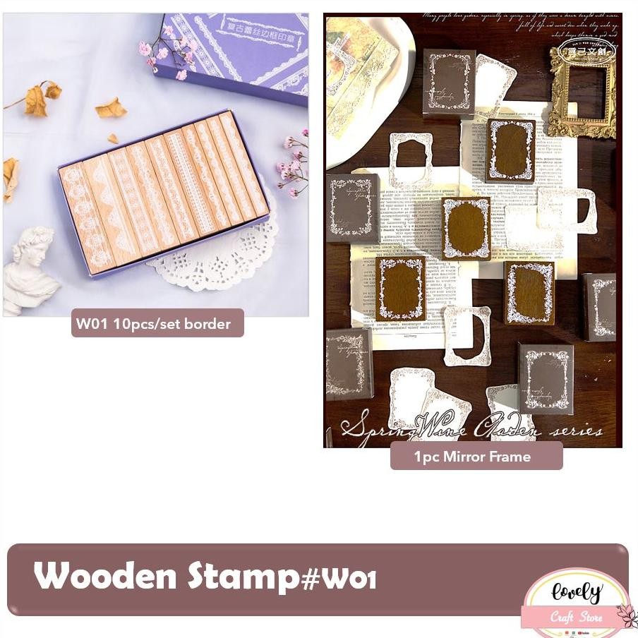 

LovelyCraftStore | W01 ~ DIY Wooden Lace Border Series Rubber Stamp Stempel Kayu Vintage DIY bullet Journal, Scrapbook, Diary Decoration Stamps Nugi