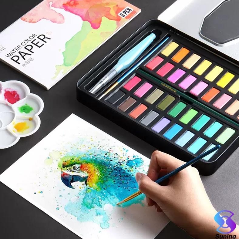 

36/48water coloring pencil for art student Water Color Set - Alat Cat Air Set (Termasuk Kuas dan Kertas Gambara) Nugi