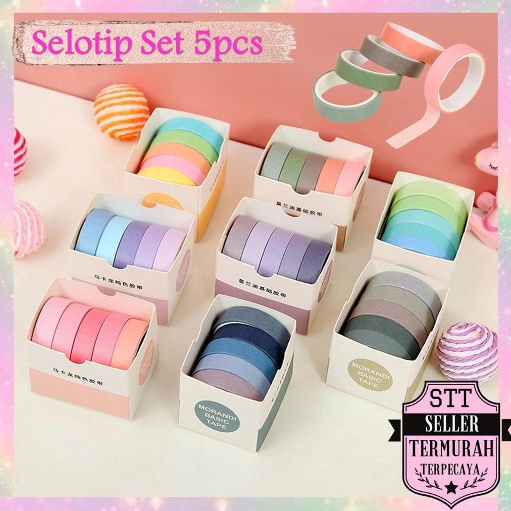 

Rd1- Stt Masking Tape Set 5Pcs Essential Collection Isi 5 Selotip Bahan Kertas Washi Warna Warni
