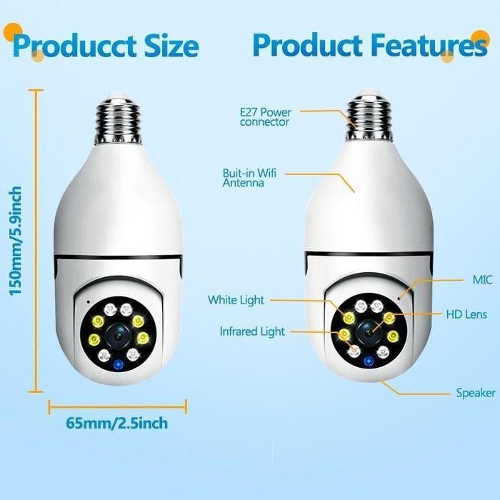 Gis Smart HomeCctv Kamera Ip Kamera Cctv Bulb Hd 8Mp Wifi Lampu 360 Ptz Anti Air