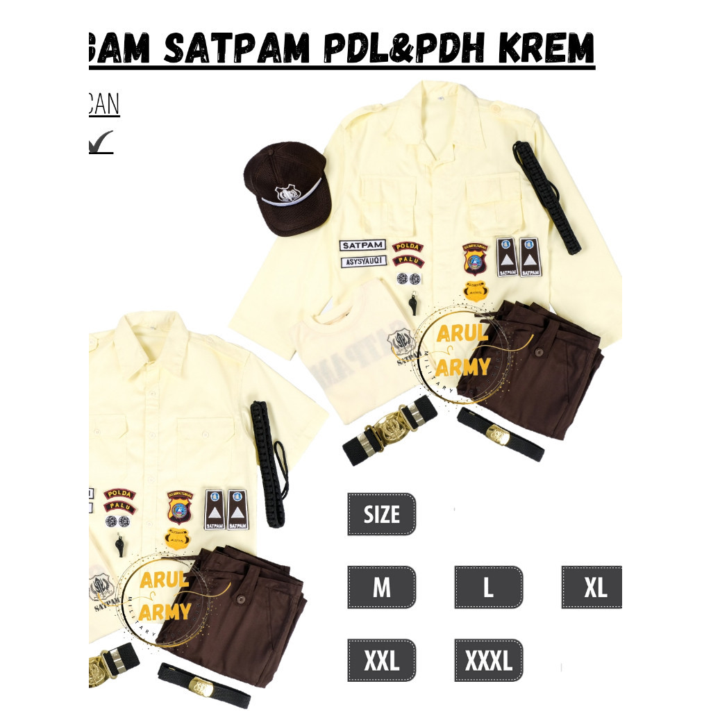 PAKET LENGKAP BAJU SERAGAM SETELAN PDL PDH SATPAM SECURITY KREM CREAM TERBARU 2024 SERAGAM SATPAM TE