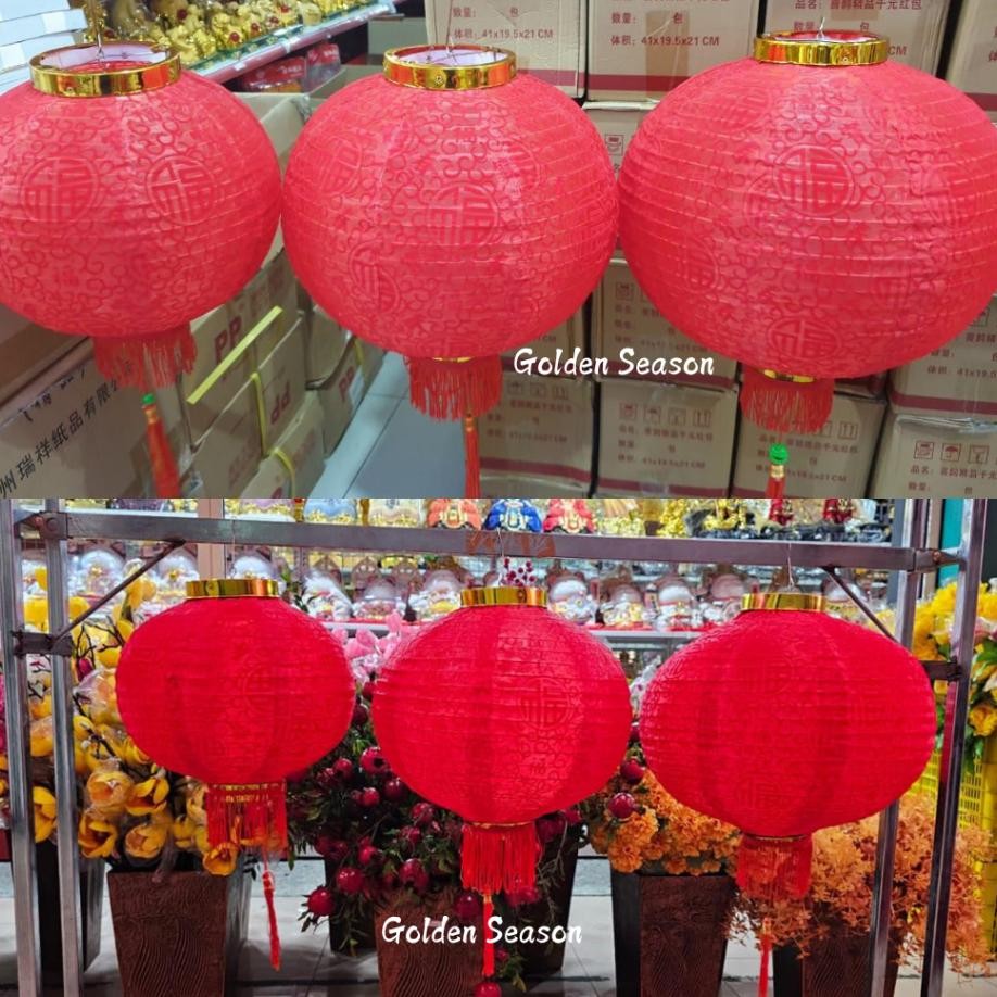 2Pcs Lampion Kain Merah Imlek Motif Fu Minimalis Dekorasi Cny