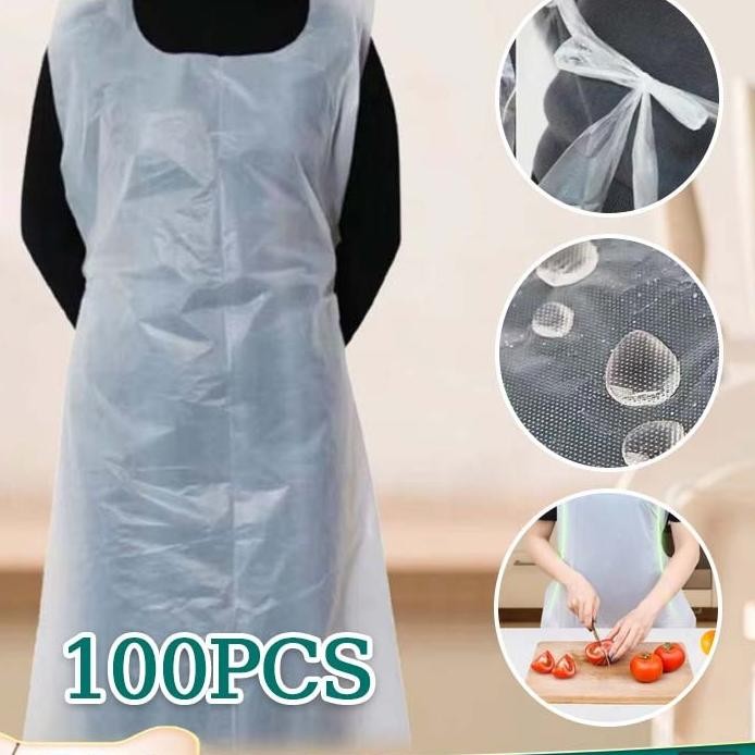 100Pcs  Celemek Plastik Sekali Pakai Apron Plastik Medis Celemek Medis