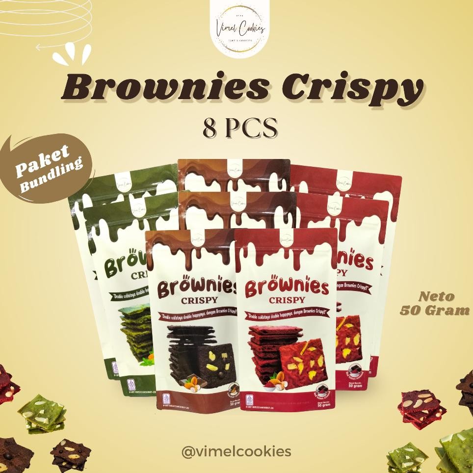 

Paket 8 Pcs Brownies Crispy Mix 50Gr Camilan Cookies Brownies