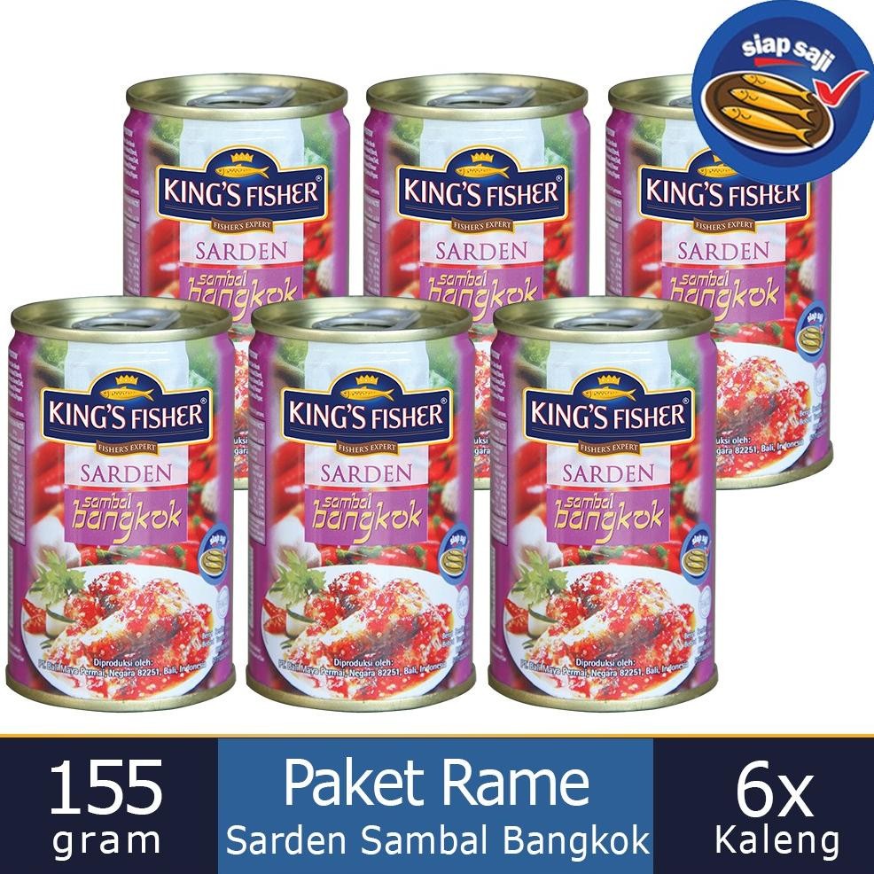 

NO_MORE King's Fisher Paket 6 pcs Sarden mini rasa saus bangkok Makanan Kaleng 155 gr