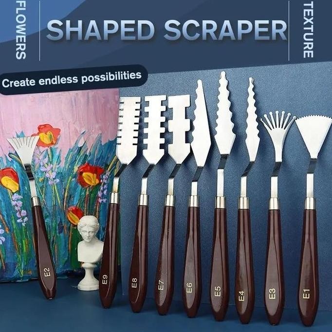 

9Pcs Palette Knife Palette Pisau Spatula Lukis Painting Knife Pisau Palet Pisau Lukis Art Tool Paint Chef