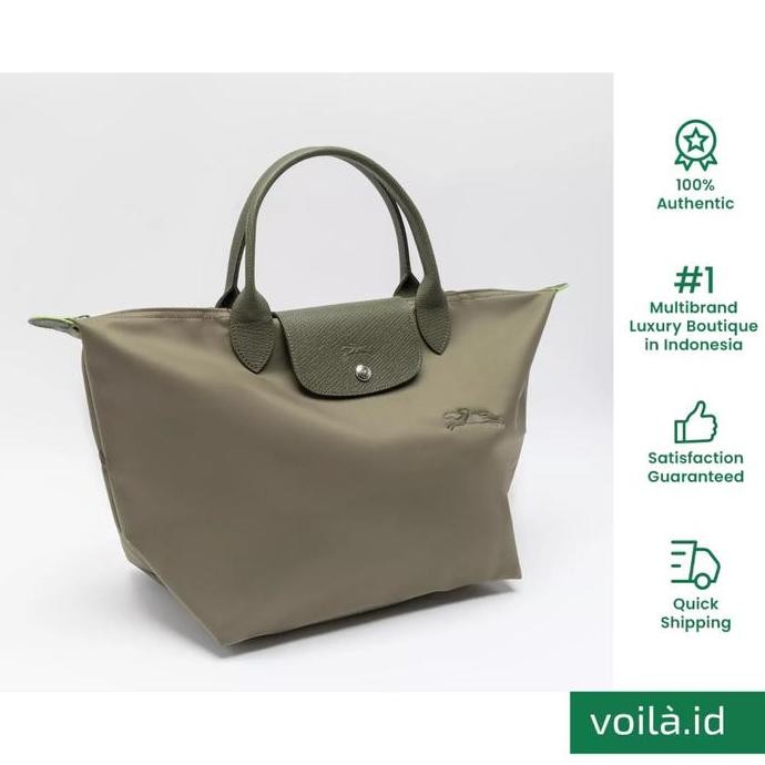 Voilaid Longchamp Le Pliage Green Medium Top Handle Bag Arthicoke