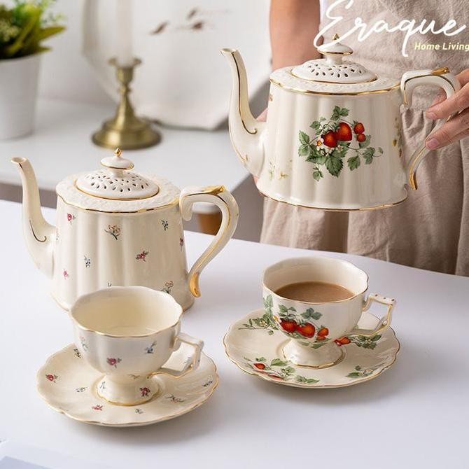 Lourdes Tea Pot Set / Teko Cangkir Teh Keramik Eropa Cantik Aesthetic SS
