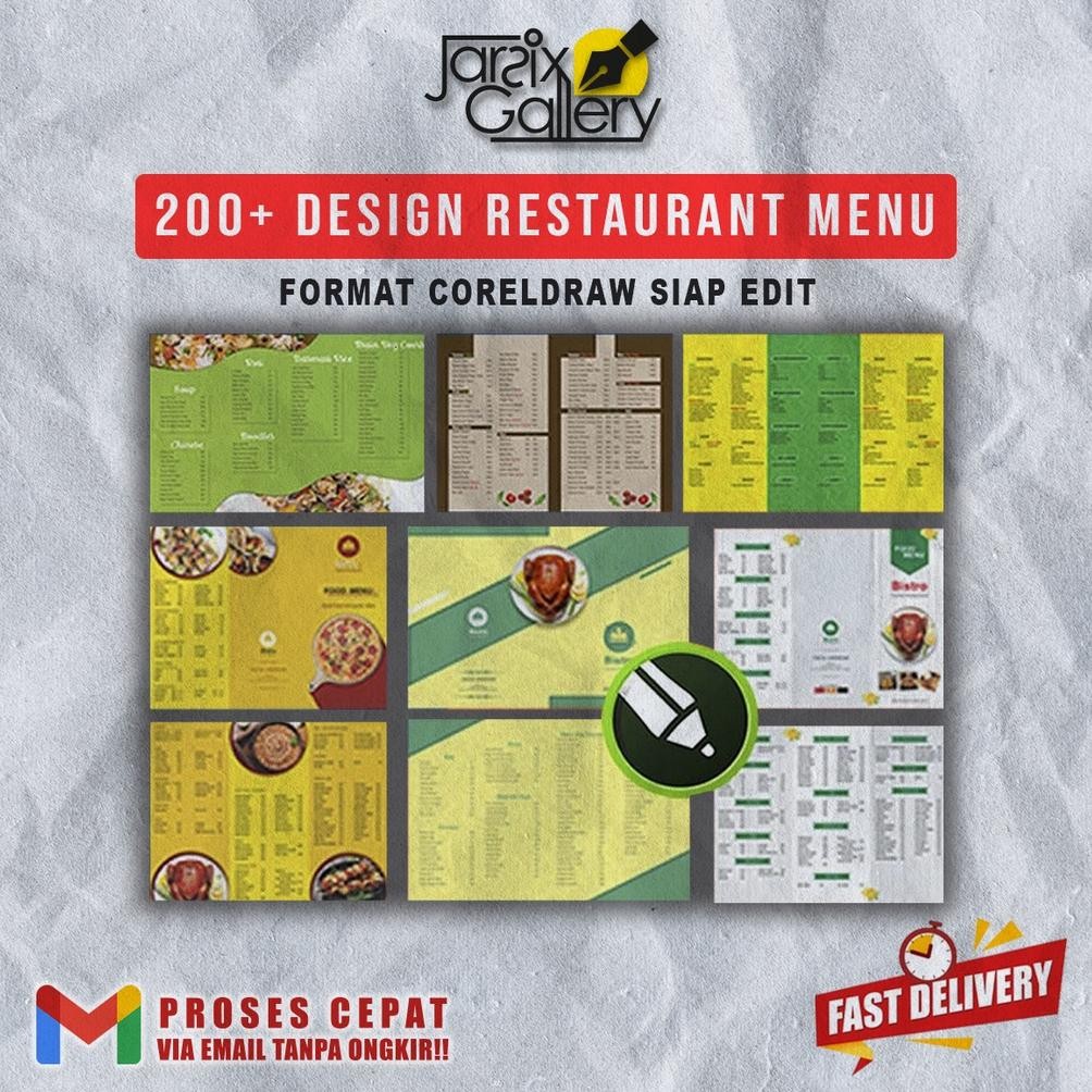 DF203>> 200+ Template Design Restaurant Menu format Coreldraw Editable