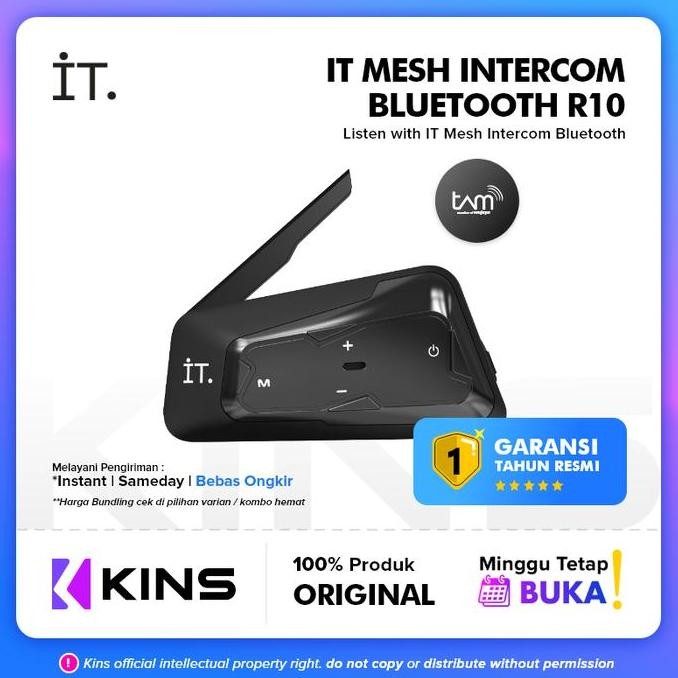 It R10 Mesh Intercom Bluetooth Headset R10 Garansi Resmi Tam - Black Kode 5529