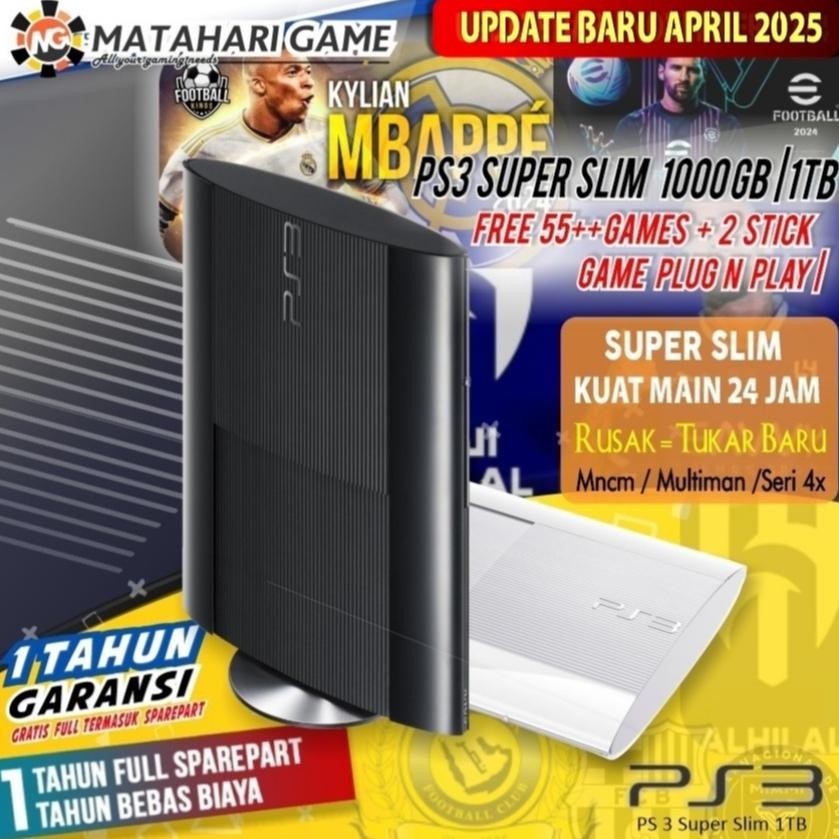 PS3 Asli Sony Super slim CFW 1TB 1000GB | 500GB | 320GB - preloved Garansi 1 Tahun aSt