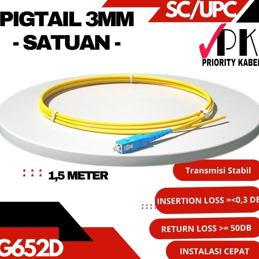 Kabel Pigtail SC UPC/APC 3mm Panjang 1,5 Meter LC/UPC SC UPC SC APC Pigtail Tebal 3.0mm aSt