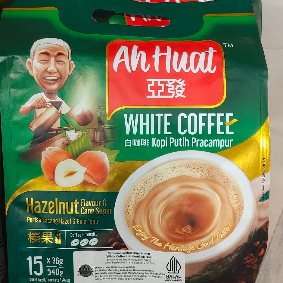 

AH HUAT White Coffee Hazelnut & Cane Sugar Malaysia (15 sachet) Minuman Kopi Krimer Hazelnut