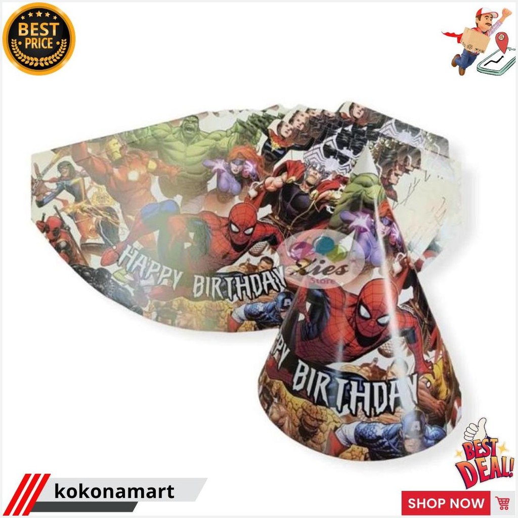Topi Ulang Tahun Krucut / Topi Pesta Karakter Spiderman Original Produk