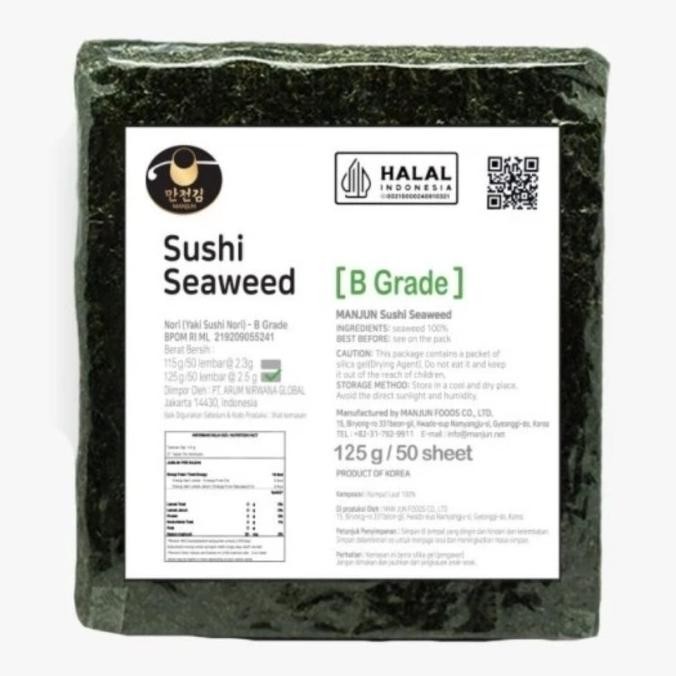

Manjun Roasted Sushi Nori Seaweed 50 lembar 120gr / Yaki Sushi Nori Grade B / SUSHI SEAWEED RUMPUT LAUT Korea Grade B aSt