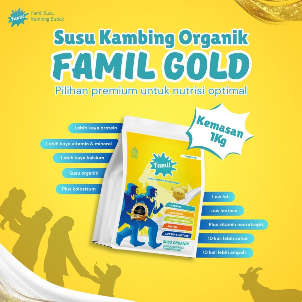 

Susu Kambing Etawa Bubuk Murni Organik Super Premium 1000Gram / 1Kg Original Gold Lebih Sehat Dan Berkualitas Rendah Laktosa Kaya Vitamin & Mineral Serta Kalsium Famil Gold Halal & BPOM aSt