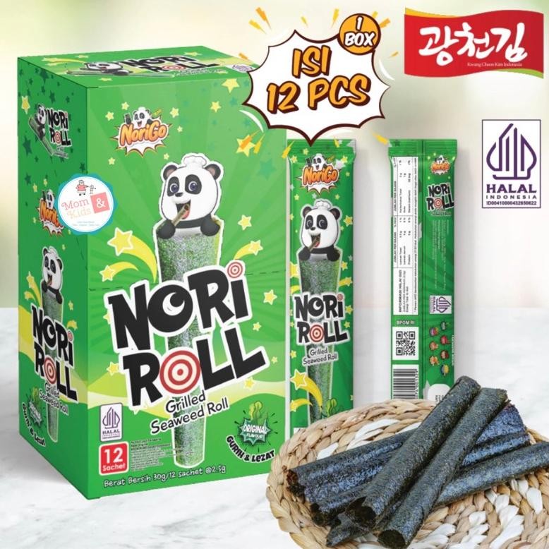 

NORIGO NORI ROLL GRILLED SEAWEED ROLL ( 1 BOX 12 PCS) | RUMPUT LAUT PANGGANG | SNACK CEMILAN BAYI ANAK aSt