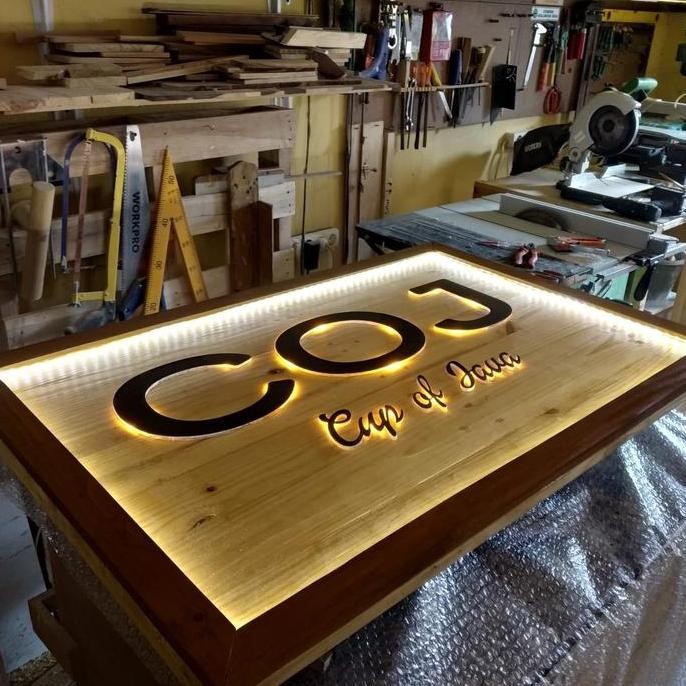 TERMURAH - Papan nama toko (kayu) bisa nyala, eye cathing customer