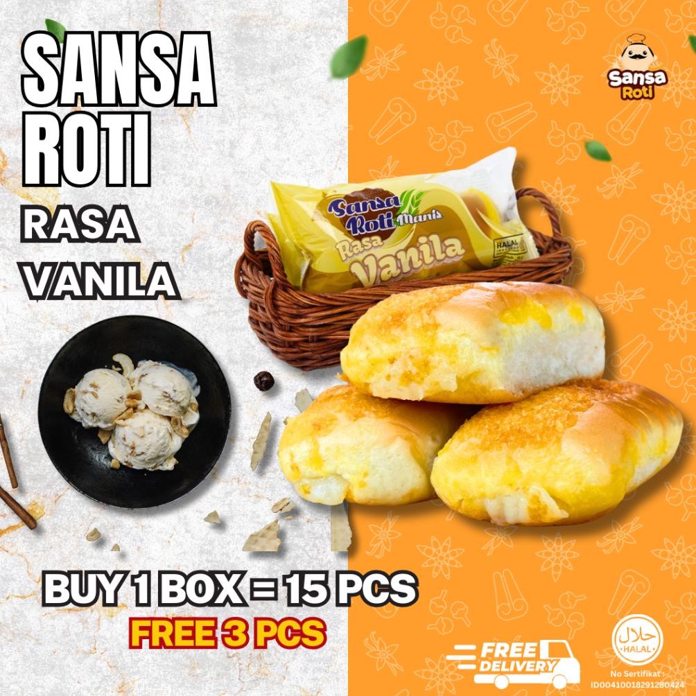 

Sansa Roti Rasa Vanilla isi 15 Pcs + (FREE 3 PCS) | Cemilan Roti Vanila Bertekstur Lembut dan Halal aSt