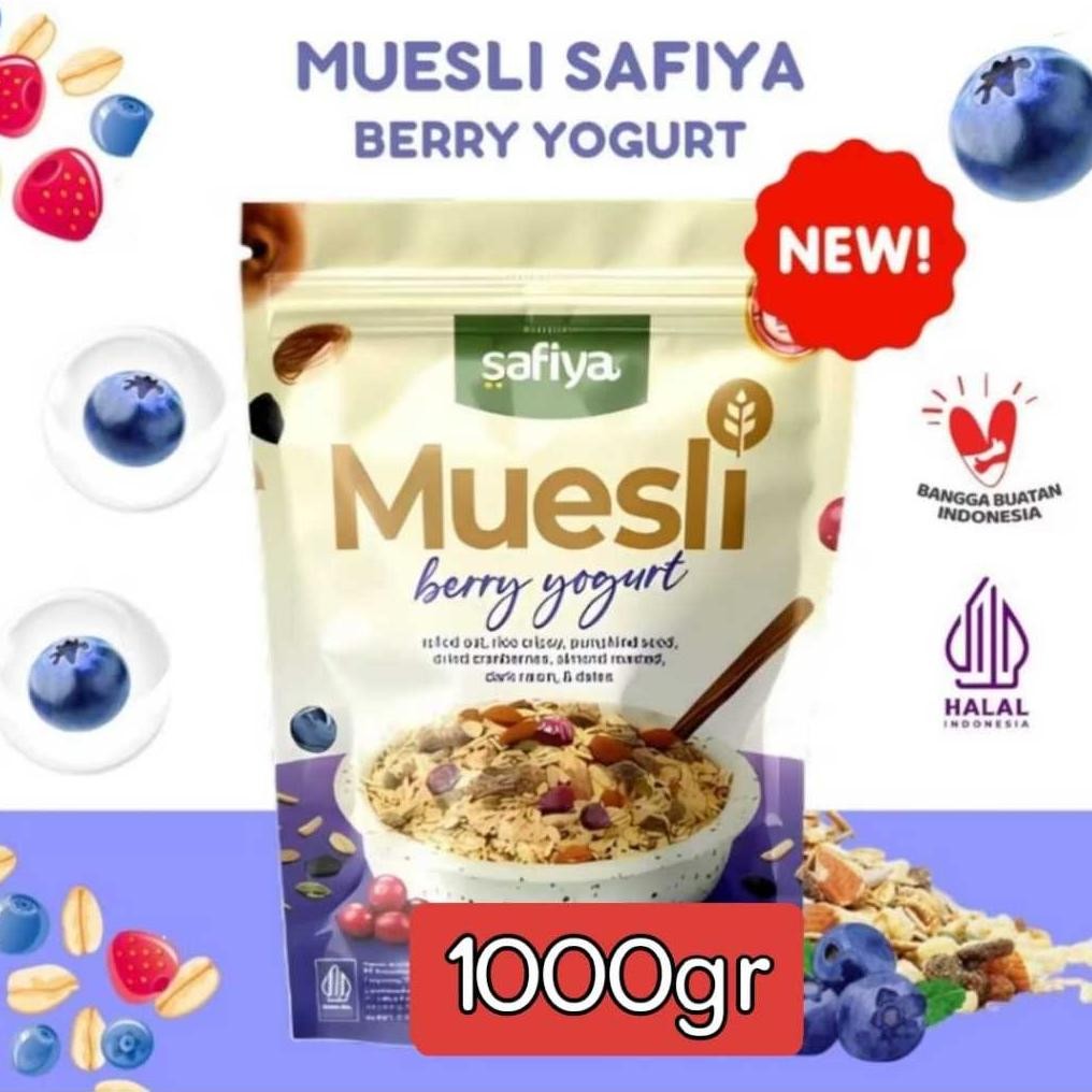 

Muesli Berry Yogurt Safiya-Sereal Oatmeal With Almond-Sarapan sehat premium - 1kg aSt